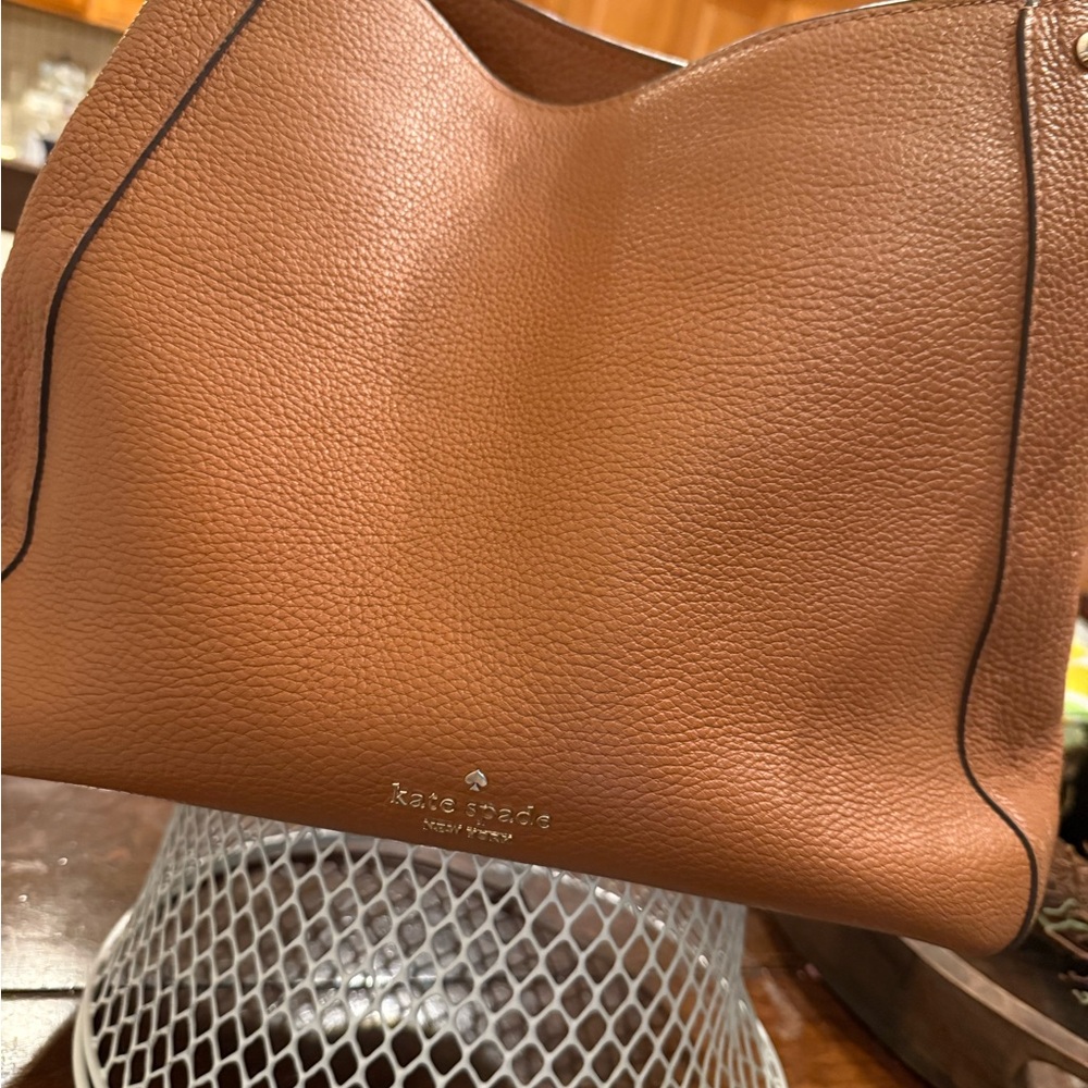 kate spade Tan Pebble Leather Tote with Black Trim